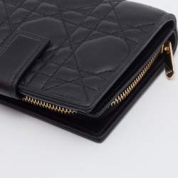 Pre Owned Dior Black Cannage Quilted Leather Lady Dior Compact French Wallet