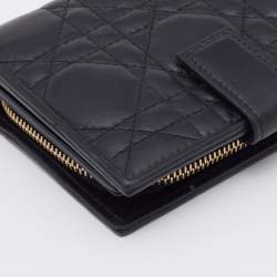 Pre Owned Dior Black Cannage Quilted Leather Lady Dior Compact French Wallet