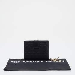 Pre Owned Dior Black Cannage Quilted Leather Lady Dior Compact French Wallet