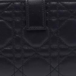 Pre Owned Dior Black Cannage Quilted Leather Lady Dior Compact French Wallet