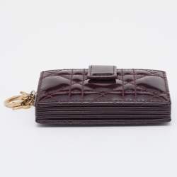 Pre Owned Dior Brown Cannage Patent Leather Lady Dior Gusset Card Case