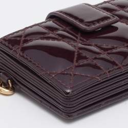 Pre Owned Dior Brown Cannage Patent Leather Lady Dior Gusset Card Case