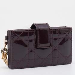 Pre Owned Dior Brown Cannage Patent Leather Lady Dior Gusset Card Case