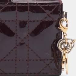 Pre Owned Dior Brown Cannage Patent Leather Lady Dior Gusset Card Case