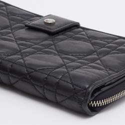 Pre Owned Dior Black Cannage Leather Lady Dior Continental Wallet