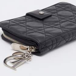 Pre Owned Dior Black Cannage Leather Lady Dior Continental Wallet