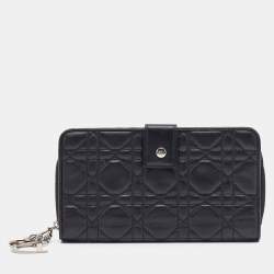 Pre Owned Dior Black Cannage Leather Lady Dior Continental Wallet