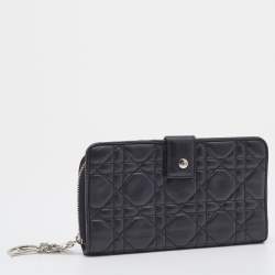 Pre Owned Dior Black Cannage Leather Lady Dior Continental Wallet