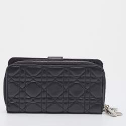 Pre Owned Dior Black Cannage Leather Lady Dior Continental Wallet