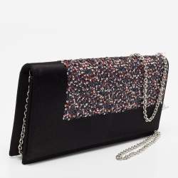 مملوكة مسبقًا Dior Black Satin and Sequins Lady Dior Chain Clutch