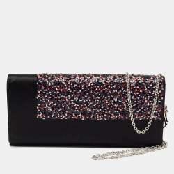 مملوكة مسبقًا Dior Black Satin and Sequins Lady Dior Chain Clutch