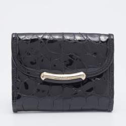 مملوكة مسبقًا محفظة ديور جلد نقشة التمساح لامع سوداء مضغوطة