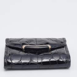 مملوكة مسبقًا محفظة ديور جلد نقشة التمساح لامع سوداء مضغوطة