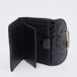 مملوكة مسبقًا محفظة ديور جلد نقشة التمساح لامع سوداء مضغوطة