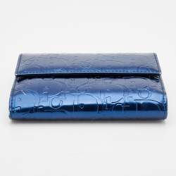 Pre Owned Dior Metallic Blue Patent Leather Compact Wallet