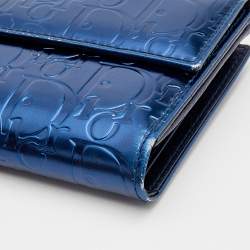 Pre Owned Dior Metallic Blue Patent Leather Compact Wallet