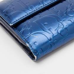 Pre Owned Dior Metallic Blue Patent Leather Compact Wallet