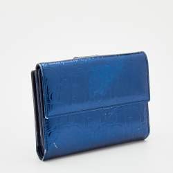 Pre Owned Dior Metallic Blue Patent Leather Compact Wallet