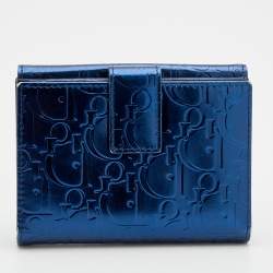Pre Owned Dior Metallic Blue Patent Leather Compact Wallet