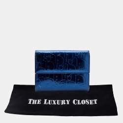 Pre Owned Dior Metallic Blue Patent Leather Compact Wallet