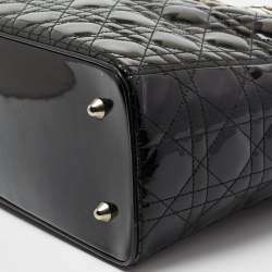 Pre Owned Dior Black Cannage Patent Leather Extra Large Lady Dior Tote