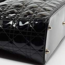 Pre Owned Dior Black Cannage Patent Leather Extra Large Lady Dior Tote