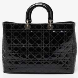 Pre Owned Dior Black Cannage Patent Leather Extra Large Lady Dior Tote