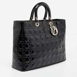 Pre Owned Dior Black Cannage Patent Leather Extra Large Lady Dior Tote