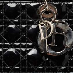 Pre Owned Dior Black Cannage Patent Leather Extra Large Lady Dior Tote