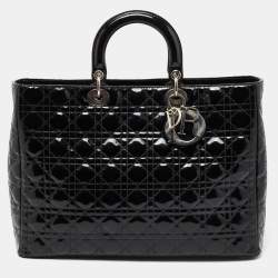 Pre Owned Dior Black Cannage Patent Leather Extra Large Lady Dior Tote