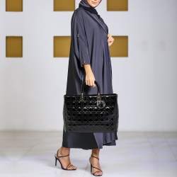 Pre Owned Dior Black Cannage Patent Leather Extra Large Lady Dior Tote