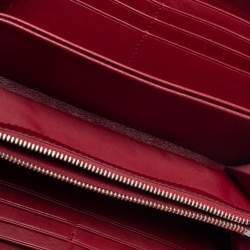 Pre Owned Dior Red Cannage Patent Leather Lady Dior Zip Around Wallet