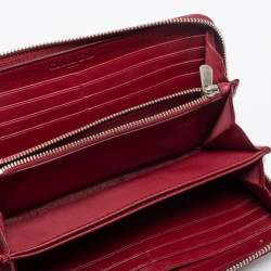 Pre Owned Dior Red Cannage Patent Leather Lady Dior Zip Around Wallet