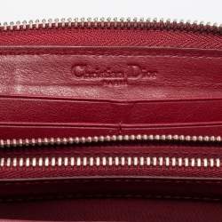 Pre Owned Dior Red Cannage Patent Leather Lady Dior Zip Around Wallet