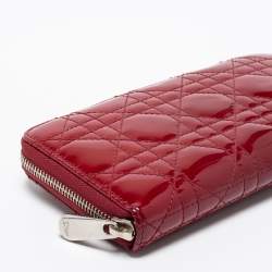 Pre Owned Dior Red Cannage Patent Leather Lady Dior Zip Around Wallet