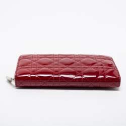 Pre Owned Dior Red Cannage Patent Leather Lady Dior Zip Around Wallet