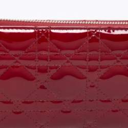 Pre Owned Dior Red Cannage Patent Leather Lady Dior Zip Around Wallet