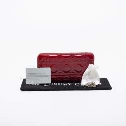 Pre Owned Dior Red Cannage Patent Leather Lady Dior Zip Around Wallet