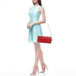 Pre Owned Dior Coral Red Quilted Cannage Patent Leather Lady Dior Chain Clutch