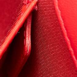 Pre Owned Dior Coral Red Quilted Cannage Patent Leather Lady Dior Chain Clutch