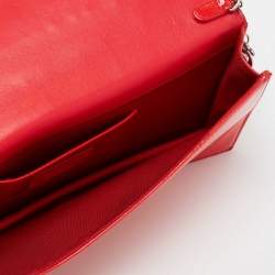 Pre Owned Dior Coral Red Quilted Cannage Patent Leather Lady Dior Chain Clutch