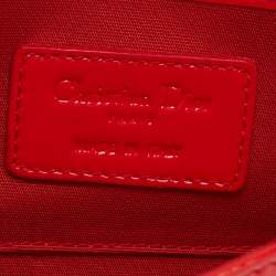 Pre Owned Dior Coral Red Quilted Cannage Patent Leather Lady Dior Chain Clutch