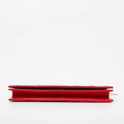 Pre Owned Dior Coral Red Quilted Cannage Patent Leather Lady Dior Chain Clutch