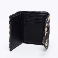 مملوكة مسبقًا محفظة كومباكت ديور جلد وكانفاس مائل بيج / أزرق كحلي