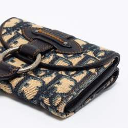 مملوكة مسبقًا محفظة كومباكت ديور جلد وكانفاس مائل بيج / أزرق كحلي