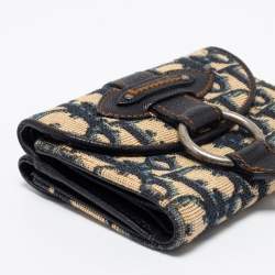 مملوكة مسبقًا محفظة كومباكت ديور جلد وكانفاس مائل بيج / أزرق كحلي