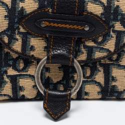 مملوكة مسبقًا محفظة كومباكت ديور جلد وكانفاس مائل بيج / أزرق كحلي