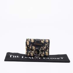 مملوكة مسبقًا محفظة كومباكت ديور جلد وكانفاس مائل بيج / أزرق كحلي