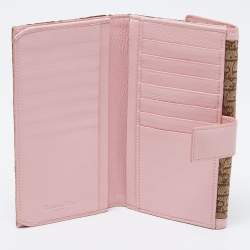 Pre Owned محفظة ديور كونتيننتال جلد وكانفاس مائل بيج / وردي بقلاب