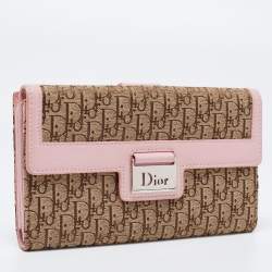 Pre Owned محفظة ديور كونتيننتال جلد وكانفاس مائل بيج / وردي بقلاب